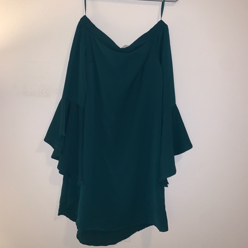 Impeccable Pig Teal strapless long sleeved dress